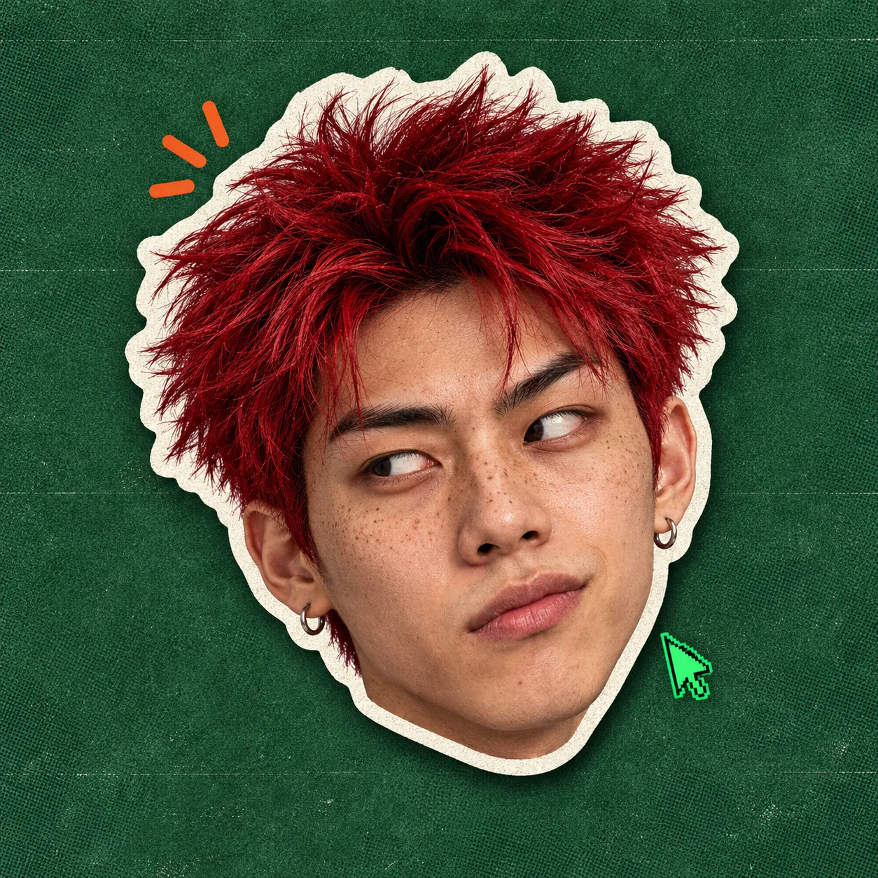 O Operador, personagem gerado por IA, com cabelo vermelho arrepiado